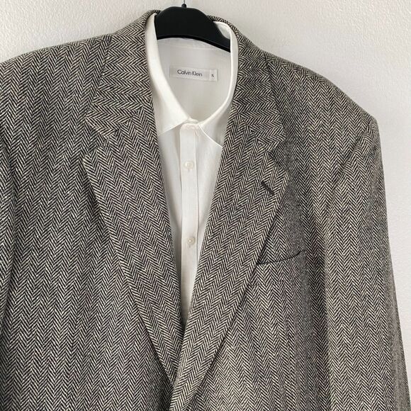 John Alexander Men’s Gray Tweed Herringbone Wool Sport Coat Blazer Jacket 46R - Picture 2 of 13